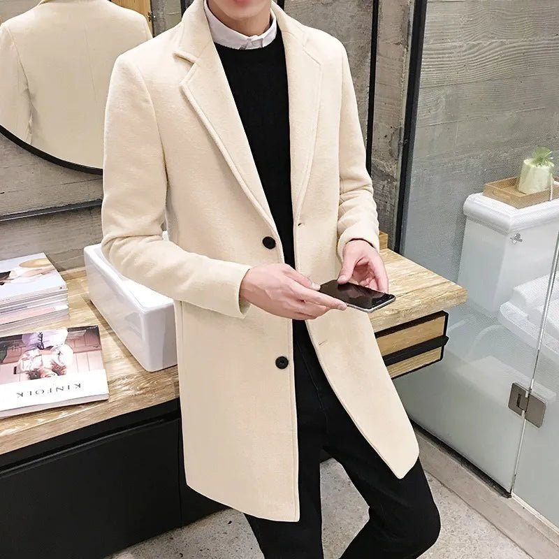 Long Cotton Wool Blend Casual Business Fashion Slim Jacket - Polished 24/7