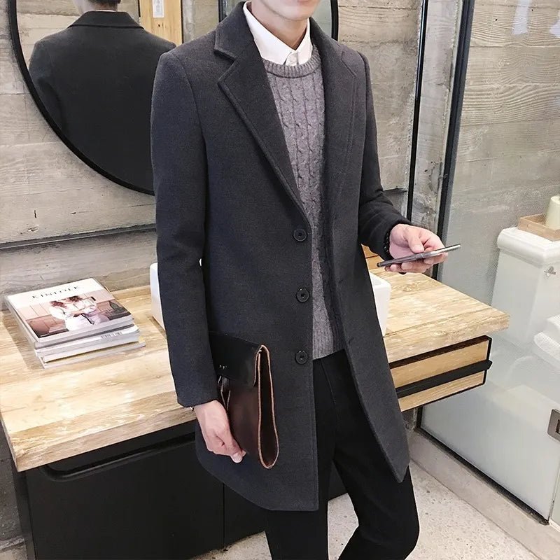Long Cotton Wool Blend Casual Business Fashion Slim Jacket - Polished 24/7
