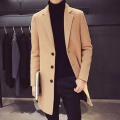 Long Cotton Wool Blend Casual Business Fashion Slim Jacket - Polished 24/7