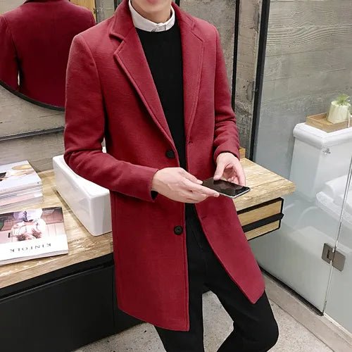 Long Cotton Wool Blend Casual Business Fashion Slim Jacket - Polished 24/7