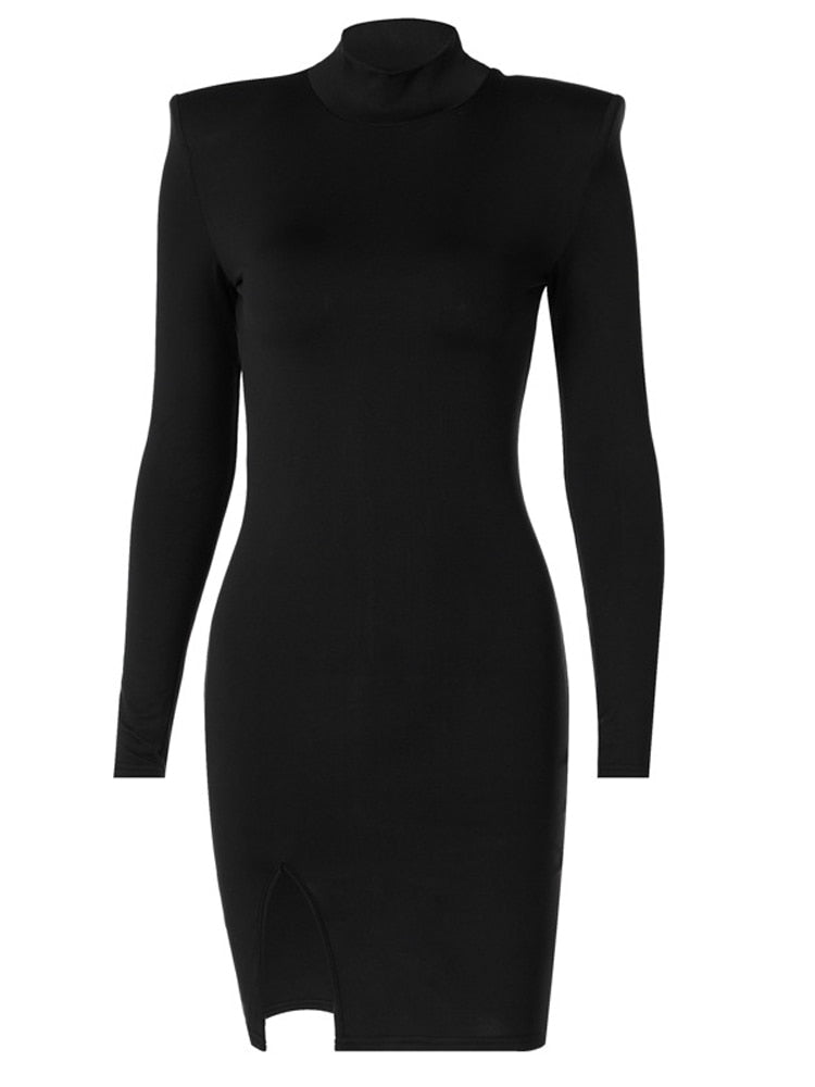 Long Sleeve Body-con Solid Color Black Slim Package Hip Mini Dress - Polished 24/7