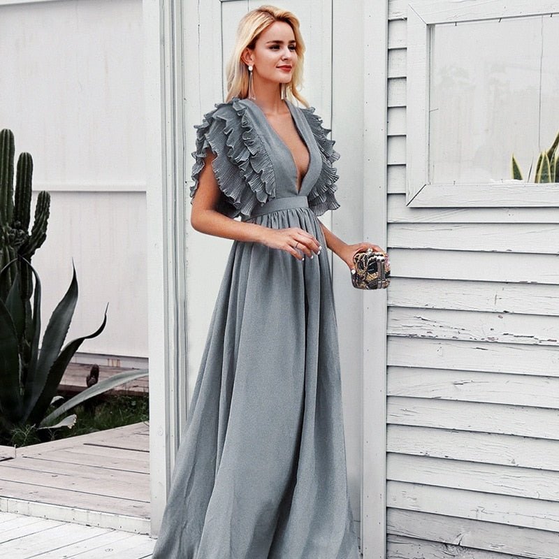 Maxi Dress Long Elegant Dress Plus Size Women Luxury Deep V Party Dresses Women Evening Korean Style Women Vestidos De Verano - Polished 24/7