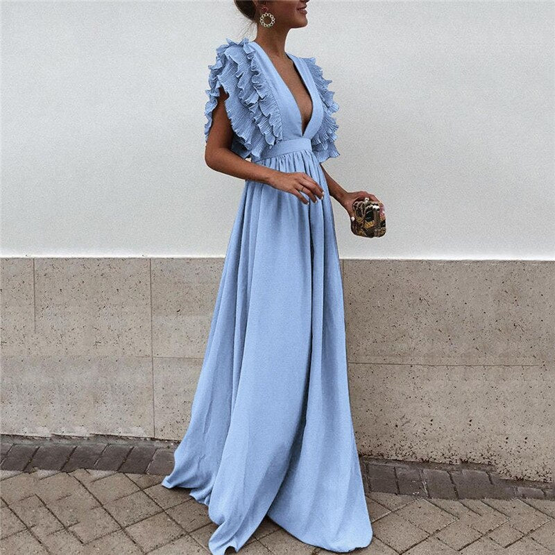 Maxi Dress Long Elegant Dress Plus Size Women Luxury Deep V Party Dresses Women Evening Korean Style Women Vestidos De Verano - Polished 24/7