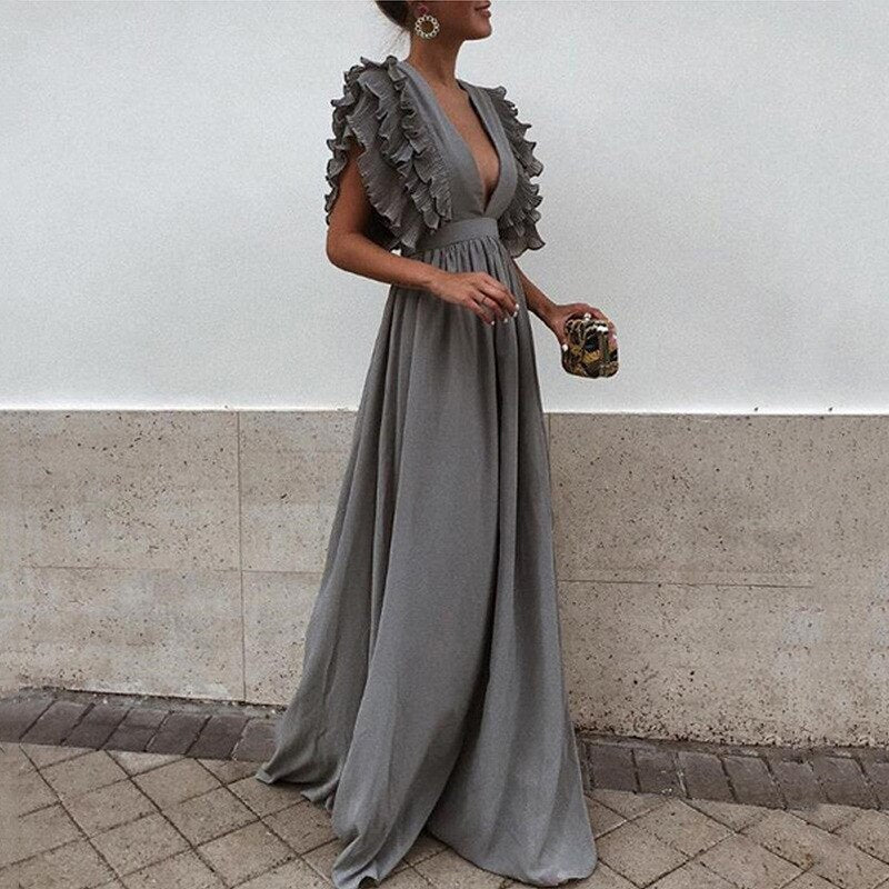 Maxi Dress Long Elegant Dress Plus Size Women Luxury Deep V Party Dresses Women Evening Korean Style Women Vestidos De Verano - Polished 24/7