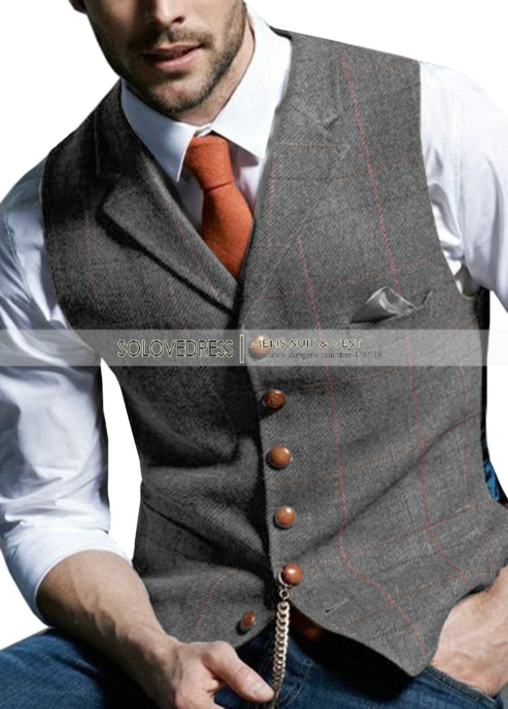 Mens Suit Vest Notched Plaid Wool Herringbone Tweed Waistcoat Casual Formal Business Groomman For Wedding Green/Black/Green/Grey - Polished 24/7