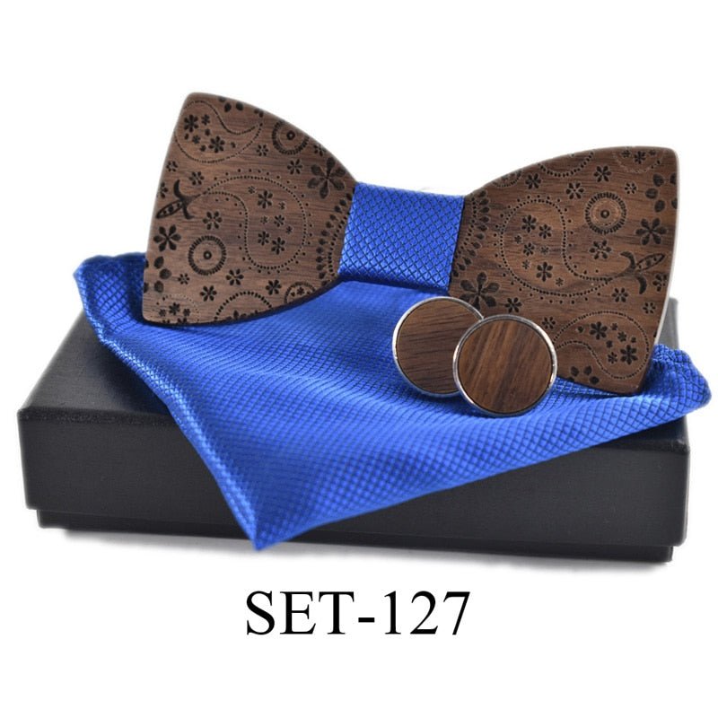 New 2022 wooden tie Cufflinks handKerchief fashion wood bow tie wedding dinne printing Handmade corbata Wooden Ties Gravata set - Polished 24/7