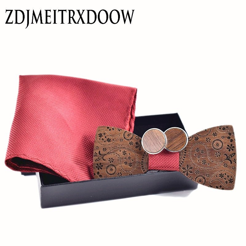 New 2022 wooden tie Cufflinks handKerchief fashion wood bow tie wedding dinne printing Handmade corbata Wooden Ties Gravata set - Polished 24/7
