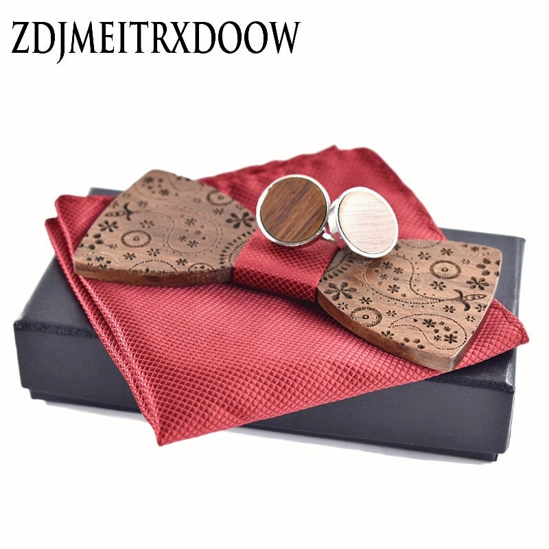 New 2022 wooden tie Cufflinks handKerchief fashion wood bow tie wedding dinne printing Handmade corbata Wooden Ties Gravata set - Polished 24/7