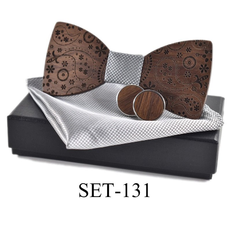 New 2022 wooden tie Cufflinks handKerchief fashion wood bow tie wedding dinne printing Handmade corbata Wooden Ties Gravata set - Polished 24/7