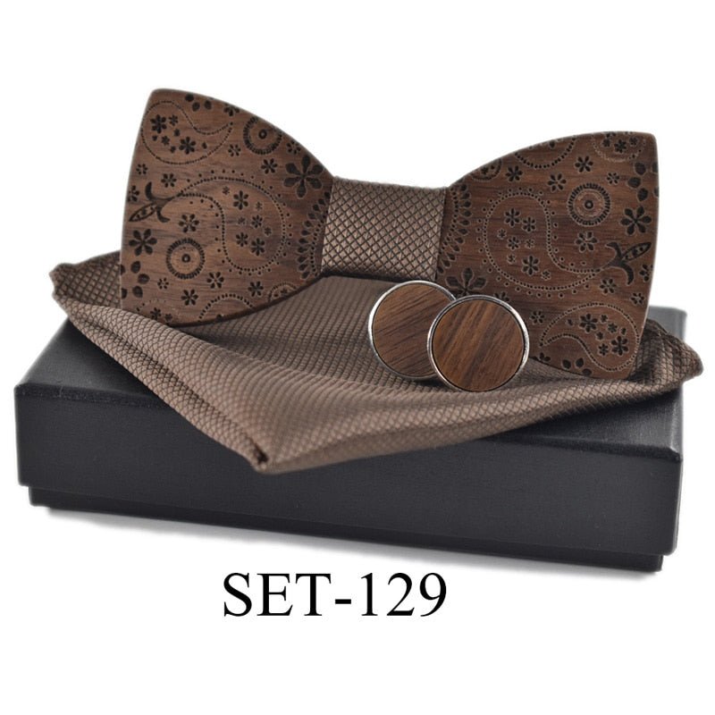 New 2022 wooden tie Cufflinks handKerchief fashion wood bow tie wedding dinne printing Handmade corbata Wooden Ties Gravata set - Polished 24/7