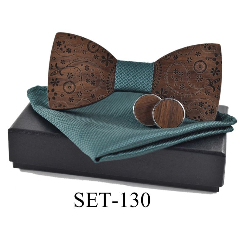 New 2022 wooden tie Cufflinks handKerchief fashion wood bow tie wedding dinne printing Handmade corbata Wooden Ties Gravata set - Polished 24/7