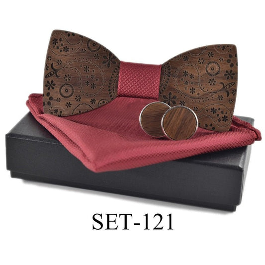 New 2022 wooden tie Cufflinks handKerchief fashion wood bow tie wedding dinne printing Handmade corbata Wooden Ties Gravata set - Polished 24/7