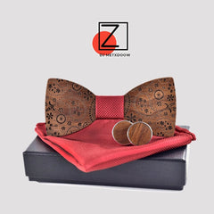 New 2022 wooden tie Cufflinks handKerchief fashion wood bow tie wedding dinne printing Handmade corbata Wooden Ties Gravata set - Polished 24/7