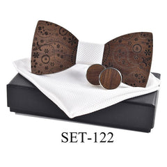 New 2022 wooden tie Cufflinks handKerchief fashion wood bow tie wedding dinne printing Handmade corbata Wooden Ties Gravata set - Polished 24/7
