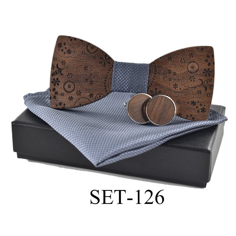New 2022 wooden tie Cufflinks handKerchief fashion wood bow tie wedding dinne printing Handmade corbata Wooden Ties Gravata set - Polished 24/7
