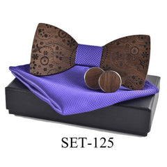 New 2022 wooden tie Cufflinks handKerchief fashion wood bow tie wedding dinne printing Handmade corbata Wooden Ties Gravata set - Polished 24/7