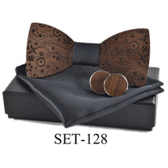 New 2022 wooden tie Cufflinks handKerchief fashion wood bow tie wedding dinne printing Handmade corbata Wooden Ties Gravata set - Polished 24/7