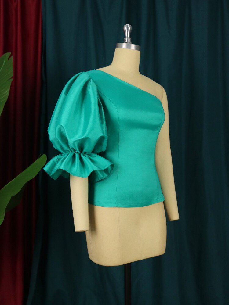 One Shoulder Puff Sleeve Elegant Tops - Polished 24/7