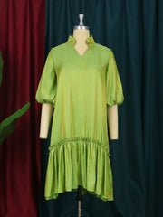 Oversized Ruched Luxury Shiny Puffy Sleeve Shirt Dress - Polished 24/7