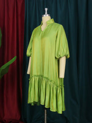 Oversized Ruched Luxury Shiny Puffy Sleeve Shirt Dress - Polished 24/7