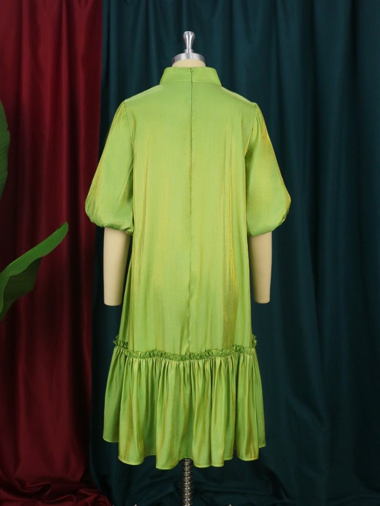 Oversized Ruched Luxury Shiny Puffy Sleeve Shirt Dress - Polished 24/7