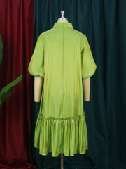 Oversized Ruched Luxury Shiny Puffy Sleeve Shirt Dress - Polished 24/7