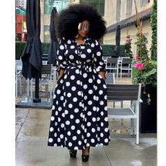 Plus Size Women's Clothing Dresses Dot Printed with Pockets Slashes Fashion Maxi Dress Hot - Polished 24/7