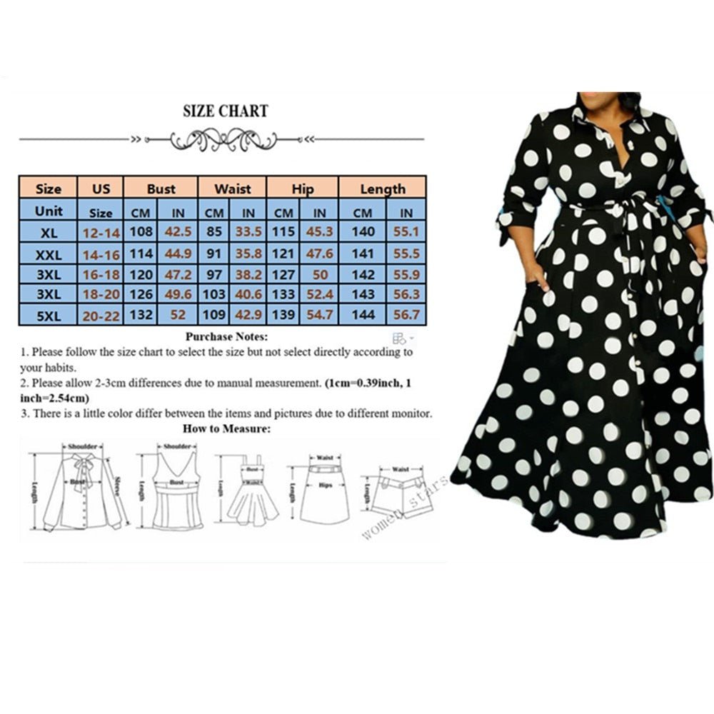 Plus Size Women's Clothing Dresses Dot Printed with Pockets Slashes Fashion Maxi Dress Hot - Polished 24/7