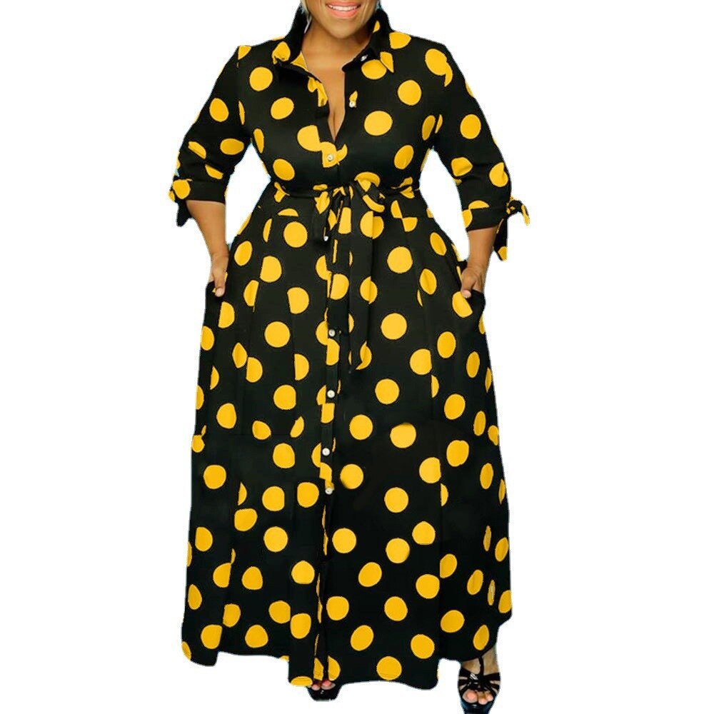 Plus Size Women's Clothing Dresses Dot Printed with Pockets Slashes Fashion Maxi Dress Hot - Polished 24/7