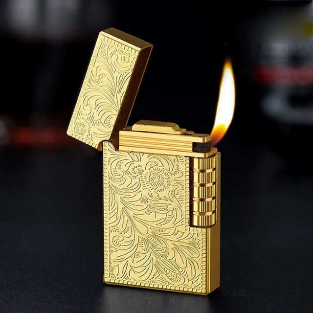 Retro Metal Windproof Bright Ping Sound Butane Gas Inflatable Lighters Grinding Wheel Flint Cigarette Lighter Men Smoker Gadget - Polished 24/7