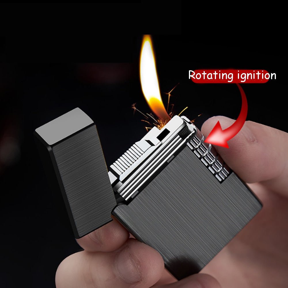 Retro Metal Windproof Bright Ping Sound Butane Gas Inflatable Lighters Grinding Wheel Flint Cigarette Lighter Men Smoker Gadget - Polished 24/7