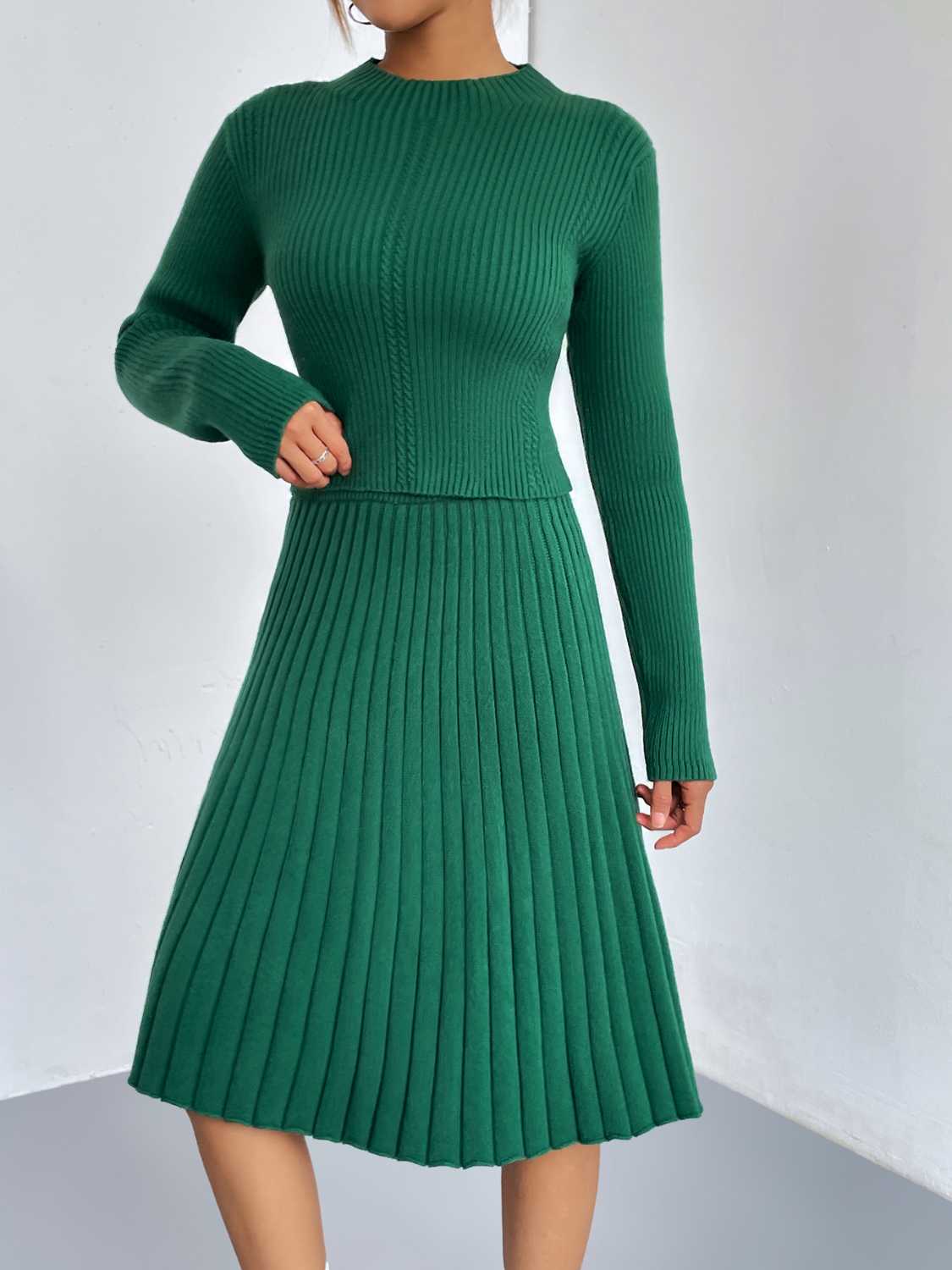 Rib-Knit Sweater and Skirt Set - Polished 24/7