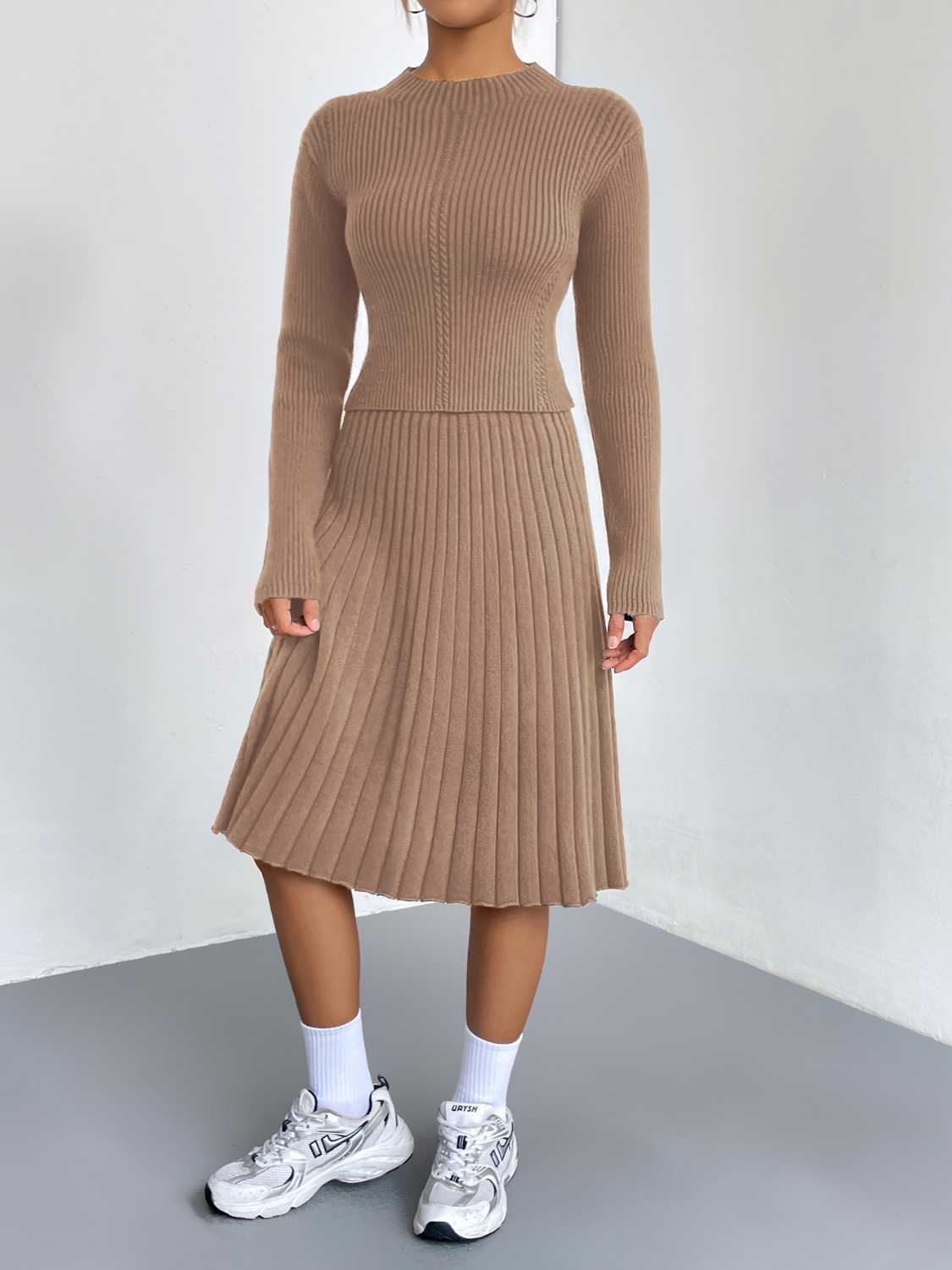 Rib-Knit Sweater and Skirt Set - Polished 24/7