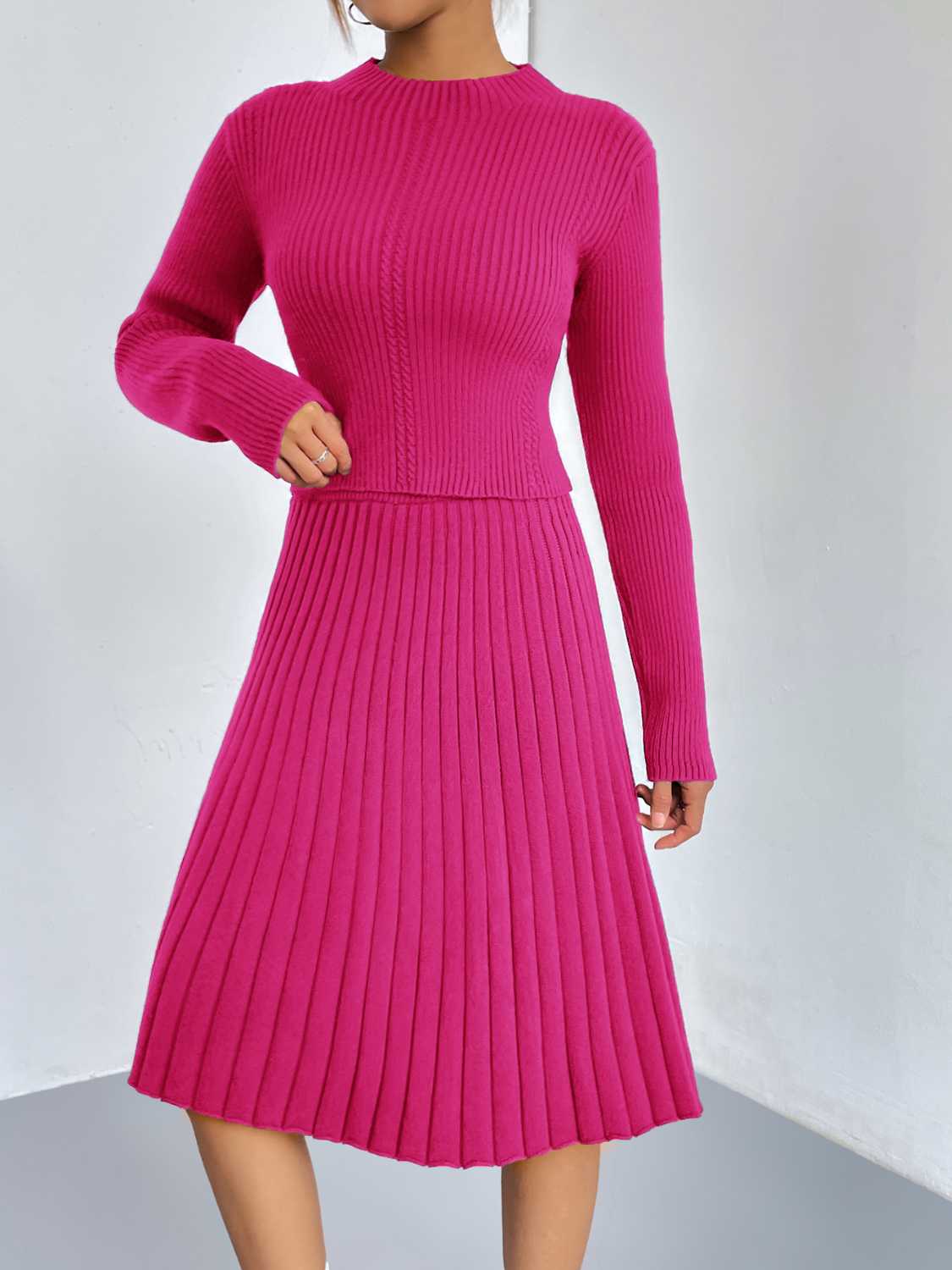 Rib-Knit Sweater and Skirt Set - Polished 24/7