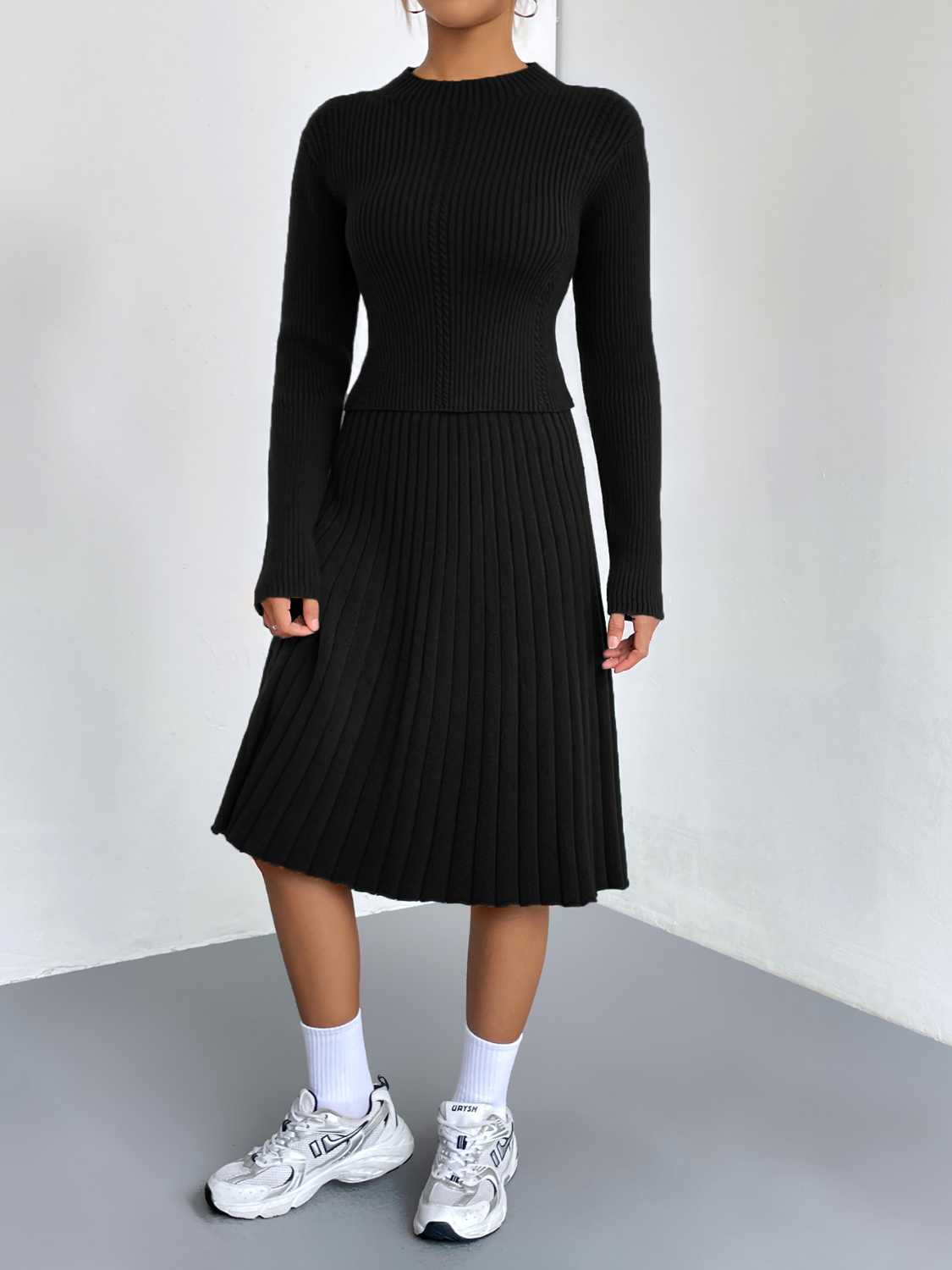Rib-Knit Sweater and Skirt Set - Polished 24/7