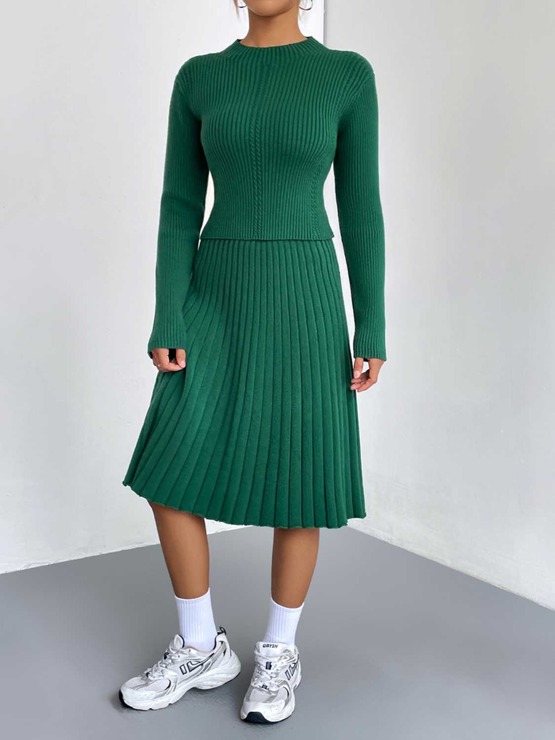 Rib-Knit Sweater and Skirt Set - Polished 24/7