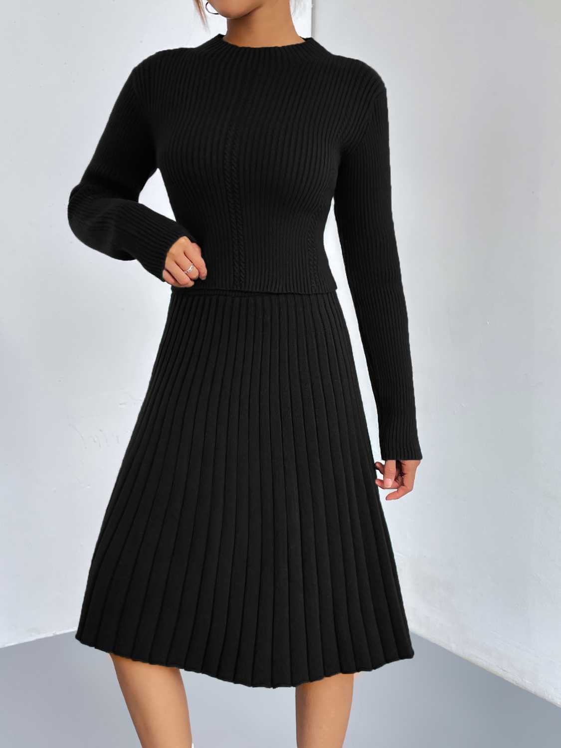 Rib-Knit Sweater and Skirt Set - Polished 24/7