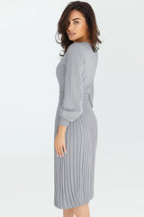 Round Neck Long Sleeve Pleated Sweater Dress - Polished 24/7