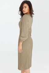 Round Neck Long Sleeve Pleated Sweater Dress - Polished 24/7