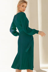 Round Neck Long Sleeve Pleated Sweater Dress - Polished 24/7