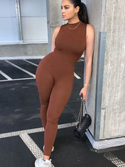 Sibybo Black Sleeveless Summer Jumpsuit Rompers Womens 2022 Zipper Activewear Slim Jumpsuit Femme Fitness Sport Casual Overalls - Polished 24/7