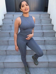 Sibybo Black Sleeveless Summer Jumpsuit Rompers Womens 2022 Zipper Activewear Slim Jumpsuit Femme Fitness Sport Casual Overalls - Polished 24/7