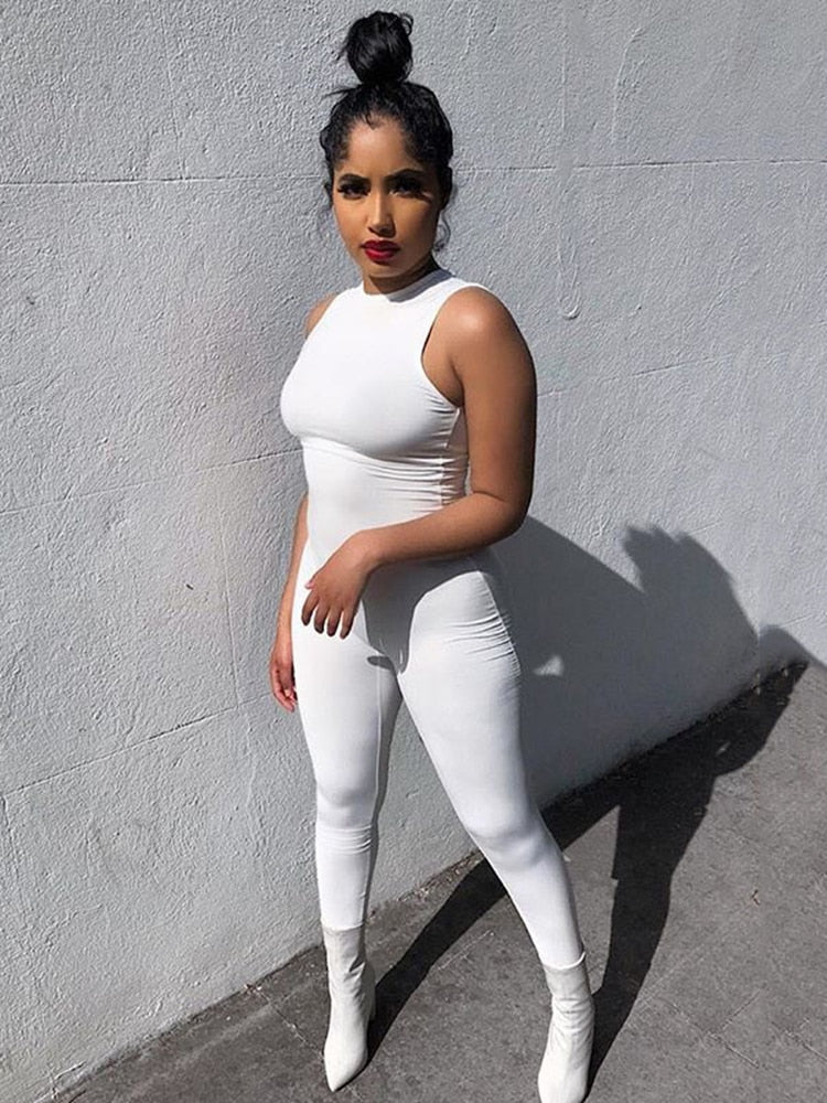 Sibybo Black Sleeveless Summer Jumpsuit Rompers Womens 2022 Zipper Activewear Slim Jumpsuit Femme Fitness Sport Casual Overalls - Polished 24/7