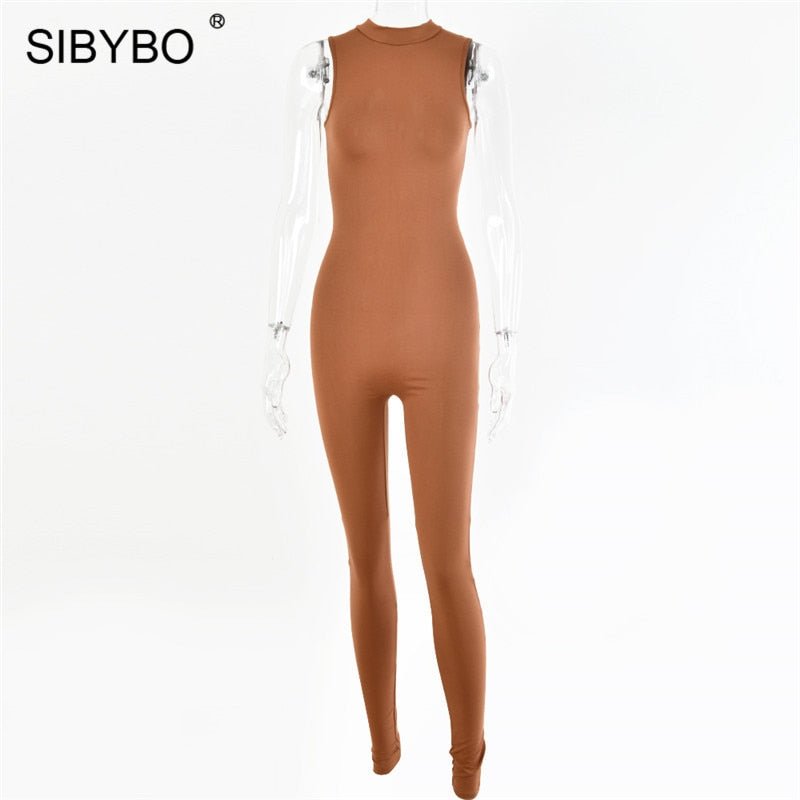 Sibybo Black Sleeveless Summer Jumpsuit Rompers Womens 2022 Zipper Activewear Slim Jumpsuit Femme Fitness Sport Casual Overalls - Polished 24/7