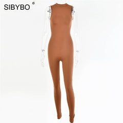 Sibybo Black Sleeveless Summer Jumpsuit Rompers Womens 2022 Zipper Activewear Slim Jumpsuit Femme Fitness Sport Casual Overalls - Polished 24/7