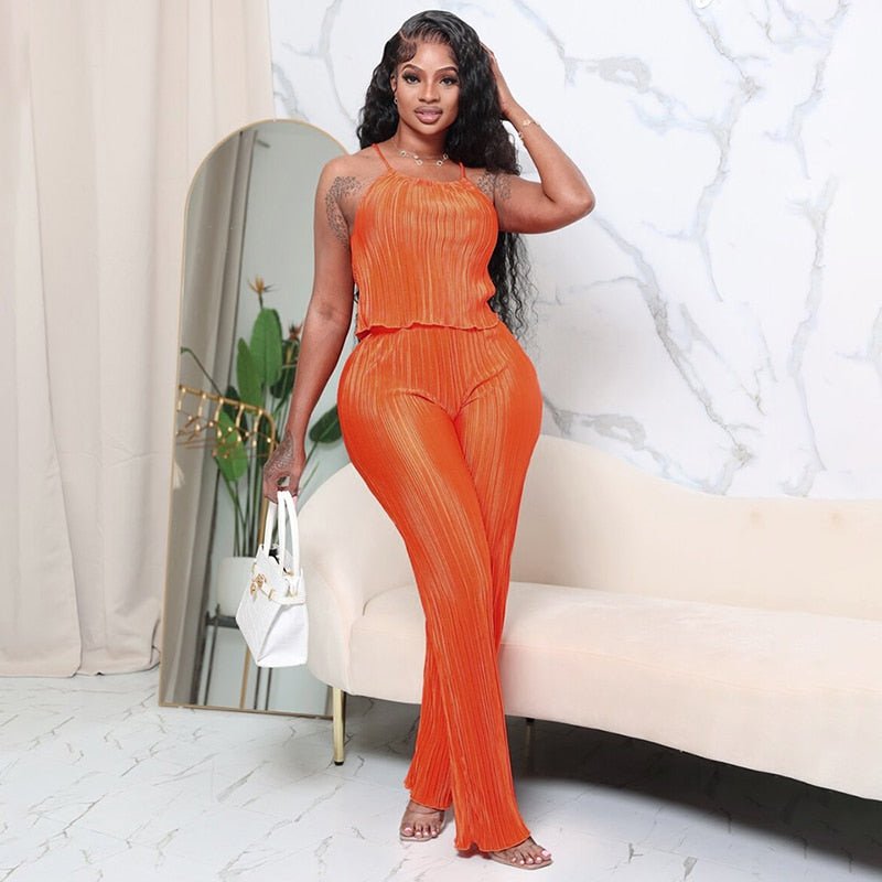 Solid Pleating Design Camis Trousers Two-Piece Set - Polished 24/7