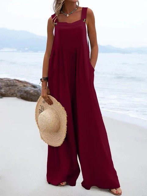 Spring/Summer New Ethnic Style Fashion Solid Color Wide Leg Jumpsuit Quick Sale Tongfa European and American Women's Cross - Polished 24/7