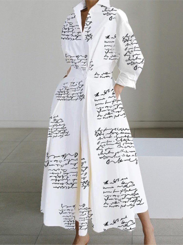 Turn-down Shirts Long Sleeve Midi Dress - Polished 24/7