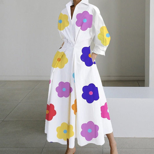 Turn-down Shirts Long Sleeve Midi Dress - Polished 24/7
