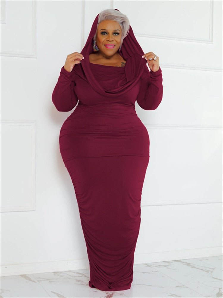 Wmstar Plus Size Dresses Women Solid Off Shoulder Long Sleeve Draped Bodycon Stretch Elegant Maxi Dress Wholesale Dropshipping - Polished 24/7